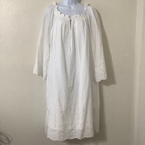 White Cotton Peasant Renaissance Fair Cottagecore Eyelet Lace Maxi Dress 24W